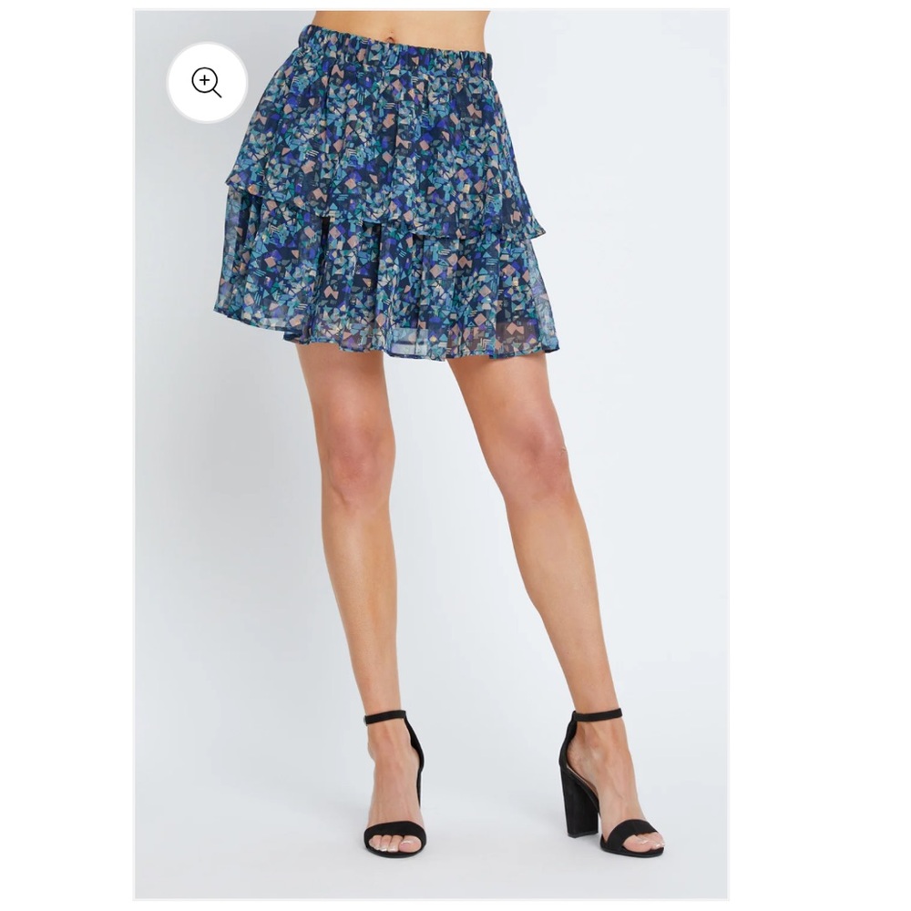Geo Print Ruffle Layered Skirt